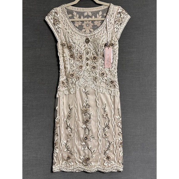 Sue Wong Dress 2 Champagne Beaded Sequin Formal Cocktail Wedding Bridal Gatsby - Picture 1 of 10